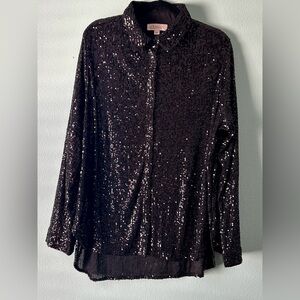 Philosophy Republic Clothing Women’s Top Sz XXL Black Sequine Blouse Snap Front